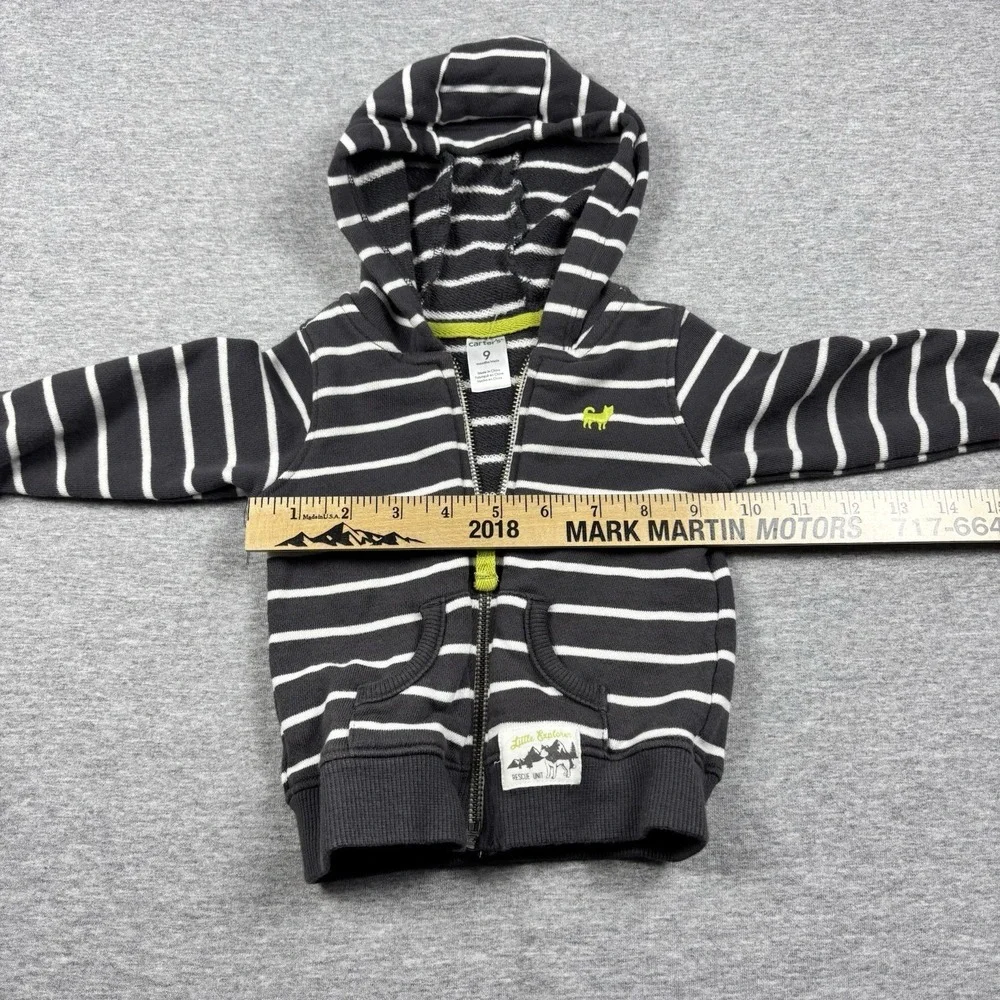 Carter's 9 Months Dark Green & White‎ Striped Hooded Boys Dog Jacket Baby